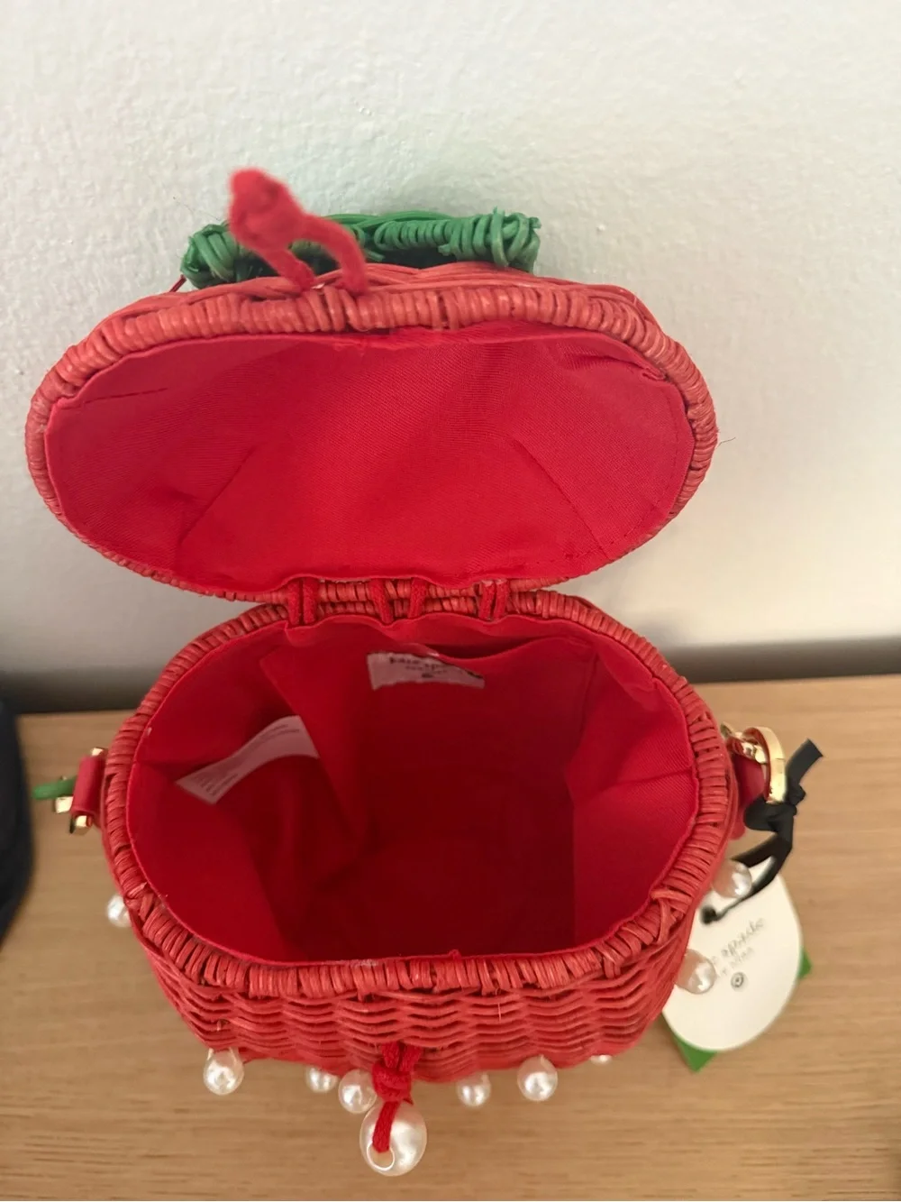 kate spade x Target Red & Green Strawberry Wicker Pearl Crossbody - Picture 2 of 2